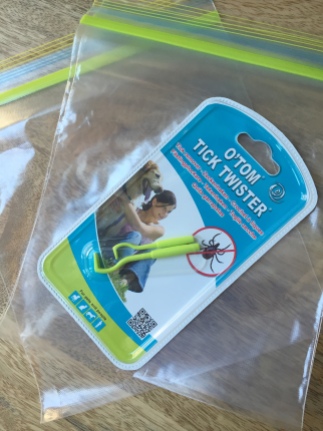In my pack: PMy tick tweezers and baggies for saving tick bodies.